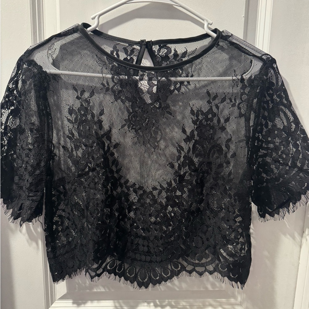 SHEIN Black Sheer Lace Blouse